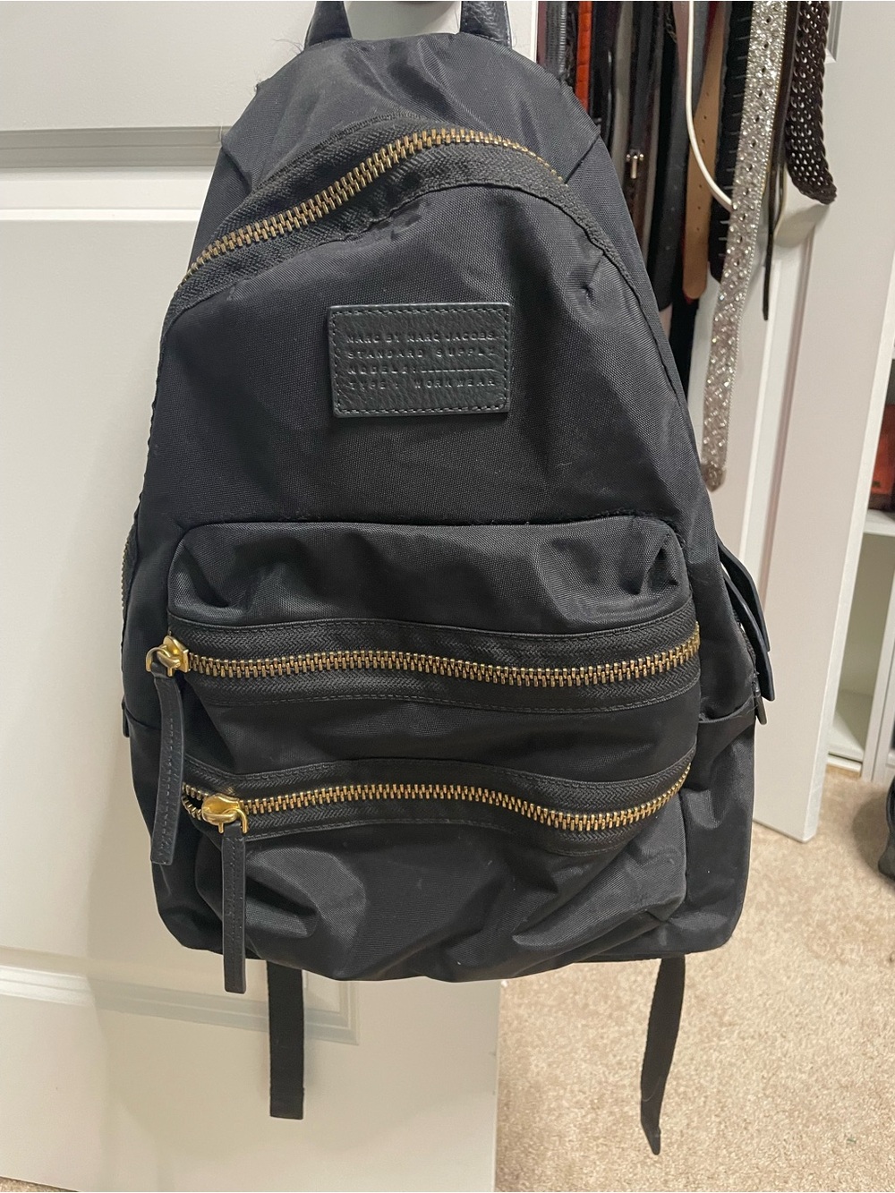 Marc By Marc Jacobs Black Nylon Backpack with Gold Hardware